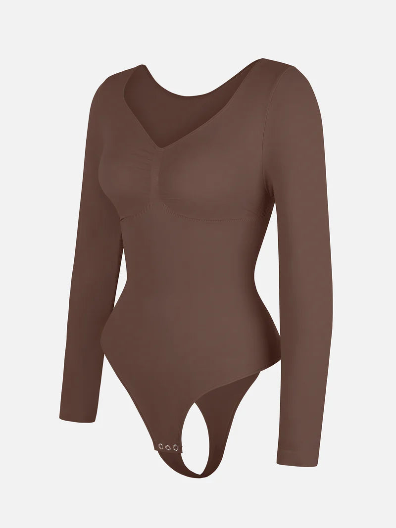 Dikişsiz Destekleyici Uzun Kollu Karın Kontrollü Bodysuit