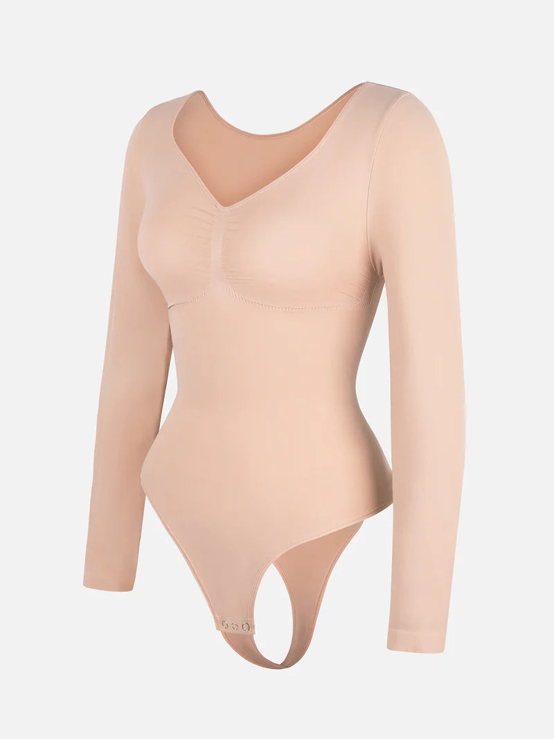 Dikişsiz Destekleyici Uzun Kollu Karın Kontrollü Bodysuit