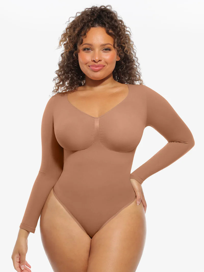 Dikişsiz Destekleyici Uzun Kollu Karın Kontrollü Bodysuit