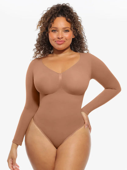 Dikişsiz Destekleyici Uzun Kollu Karın Kontrollü Bodysuit