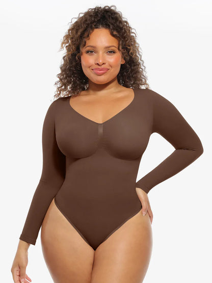 Dikişsiz Destekleyici Uzun Kollu Karın Kontrollü Bodysuit