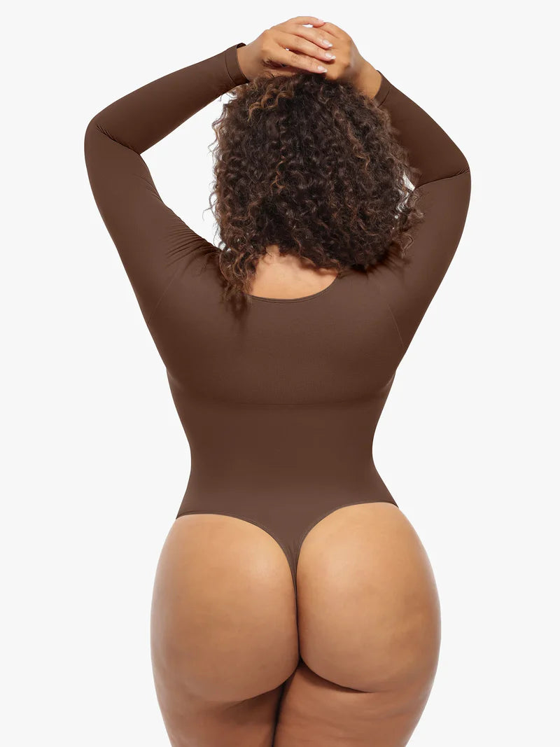 Dikişsiz Destekleyici Uzun Kollu Karın Kontrollü Bodysuit